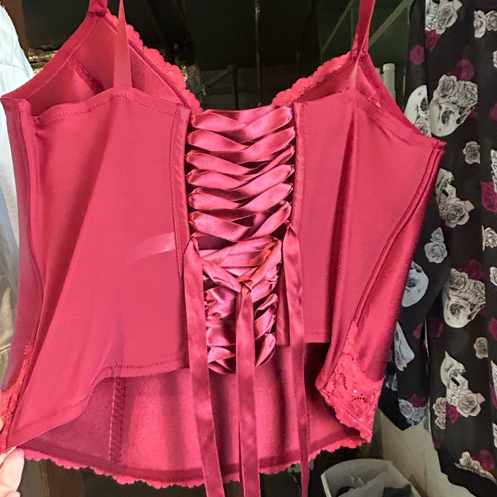 Lane Bryant Red Satin Lace-Up Camisole